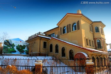 别墅 冬天 雪景