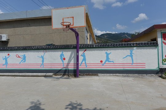 篮球场  操场墙绘