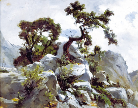 山脉风景油画