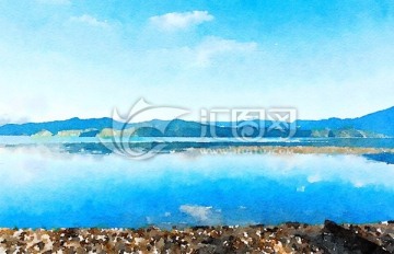 湖光山水淡彩 装饰画