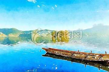 泸沽湖山水画