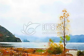水彩风景 泸沽湖