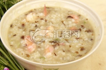 榄菜鲜虾粥