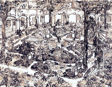 梵高作品素描 阿尔勒医院的花园