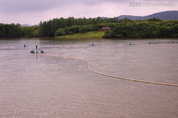 闷热夏季的鱼塘