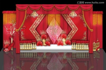 大红色婚礼舞台设计