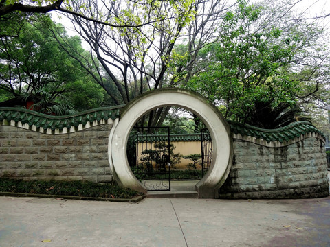 江南园林建筑 围墙 圆门