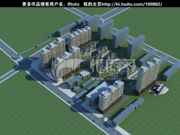 小区鸟瞰图3D模型效果图