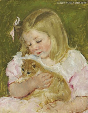 抱猫的小女孩
