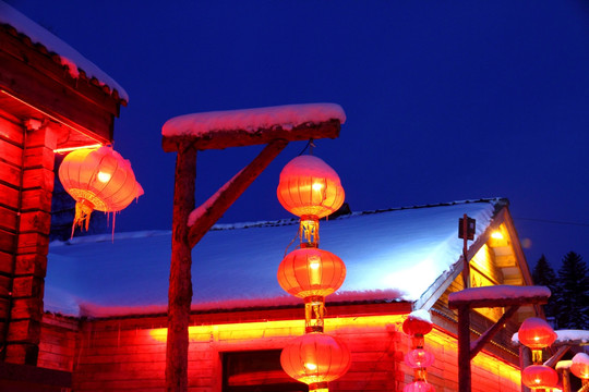 雪乡夜色 雪乡红灯笼