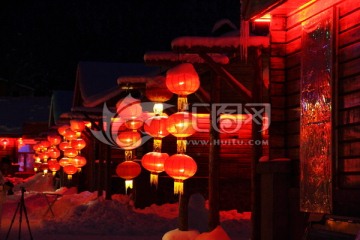 雪乡夜色 红灯笼