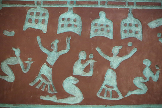 古代人物歌舞图浮雕