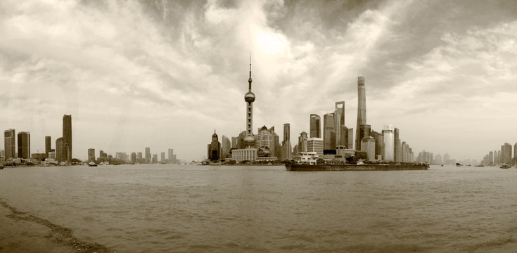 上海陆家嘴黑白全景图