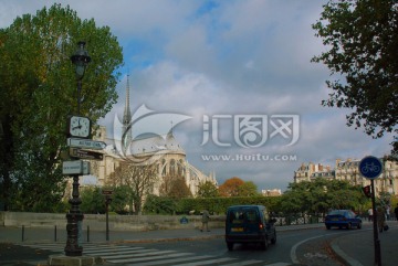 巴黎风光 远眺巴黎圣母院