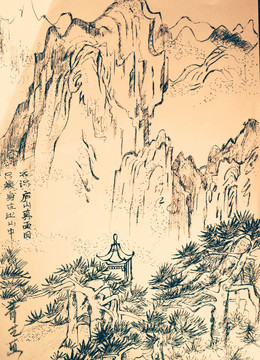复古山水中国画白描风景