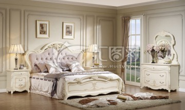 欧式实木白色卧室套房