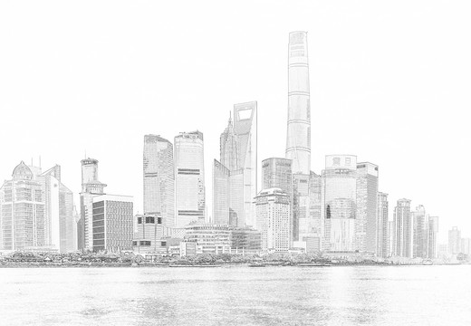 上海风光线描 （未分层）