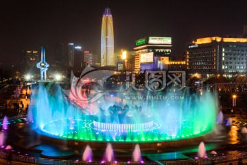 济南泉城广场音乐喷泉夜景