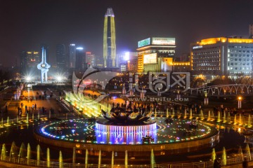 济南泉城广场音乐喷泉夜景