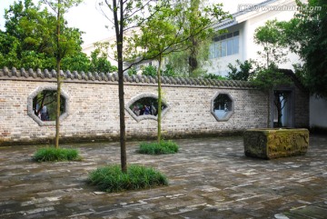 青砖庭院 围墙 古老砖地面