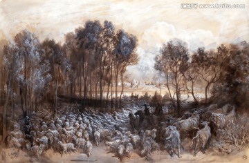牧羊人油画