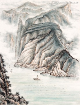 江峡巍峨 山水画卷 国画