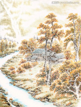 山乡金秋 山野深秋 国画