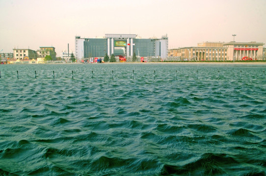 从天鹅湖远眺天津国际展览中心