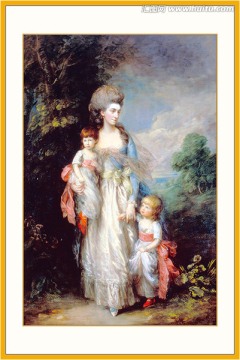 温馨家庭古典美女油画