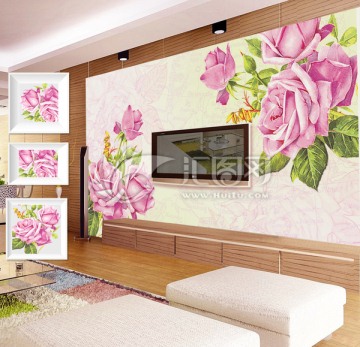 背景墙 粉红玫瑰 平面图案