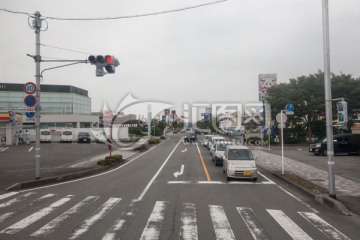 日本城镇道路 十字路口 人行道