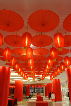 商场 大厅 装饰 庆典 红绸带