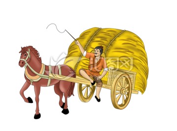 卖粮 马车 老农 插画