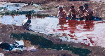 华金索罗拉 抽象小孩风景油画