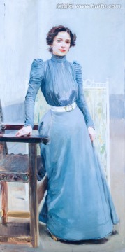 华金索罗拉 女性肖像油画
