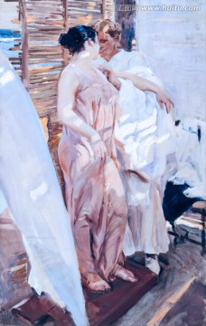 华金索罗拉 女性肖像油画