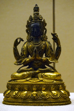 藏传佛教文物 清代四臂观音铜像