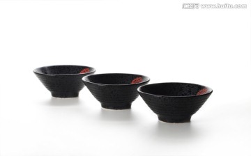 黑色日式陶瓷碗3个