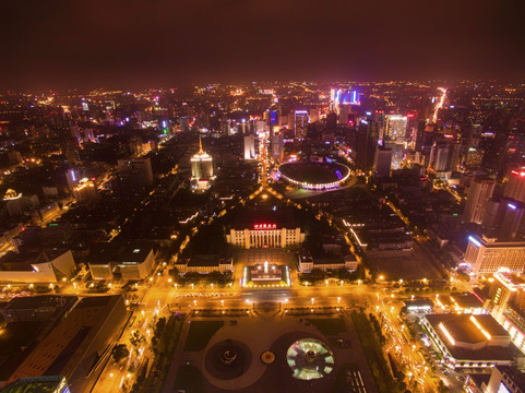 航拍成都天府广场全景