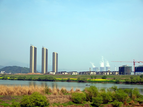 兰溪兰江沿岸风光马公滩全景