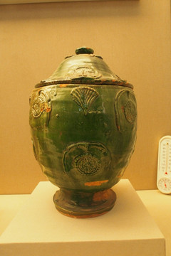 绿釉陶火葬罐