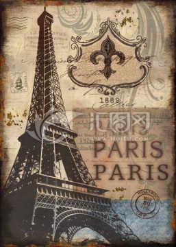 巴黎铁塔装饰画 分层文件