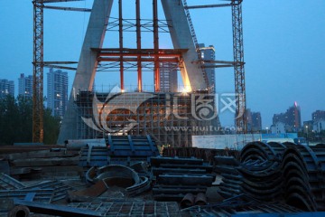 潮白河大桥建设夜景