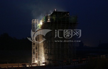 潮白河大桥建设夜景