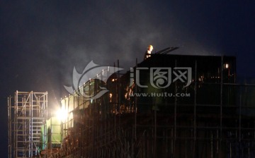 潮白河大桥建设夜景