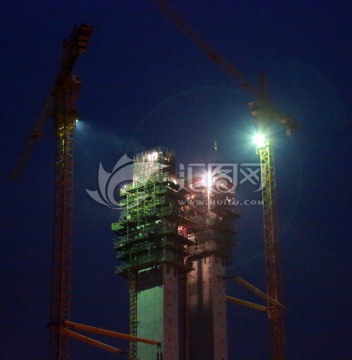 潮白河大桥建设工地夜景