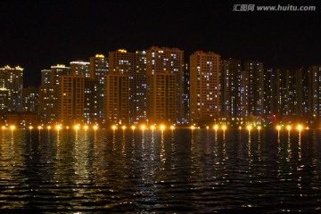 湖水 夜景 亮化 都市风光 景