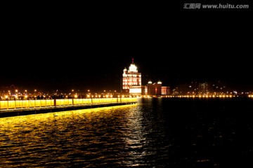 湖水 夜景 亮化 都市风光 景