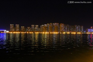 湖水 夜景 亮化 都市风光 景