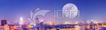 昆明城市天际线月升